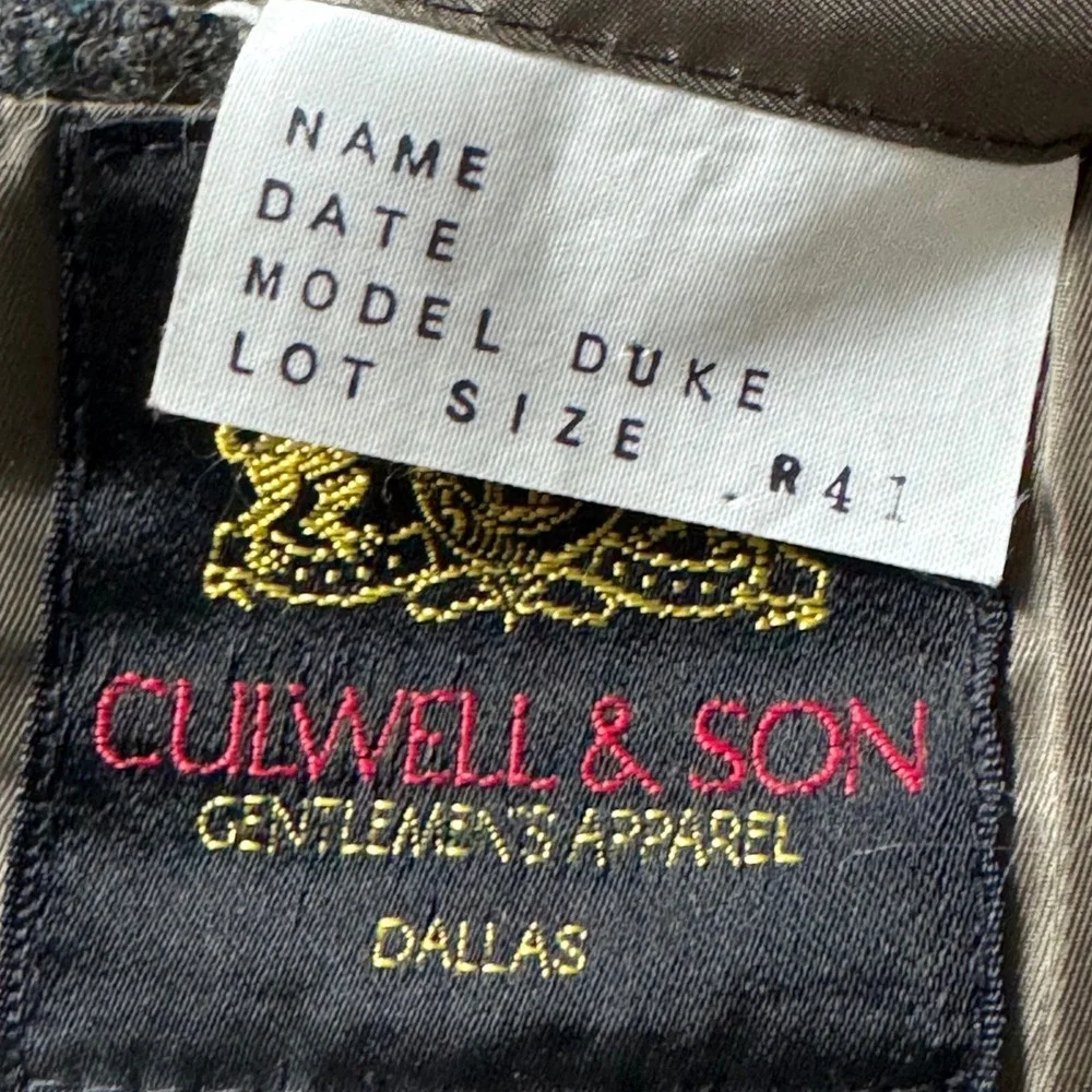 VTG Culwell & Son TX Tweed Sport Coat Jacket 41R Leather Button Windowpane Plaid